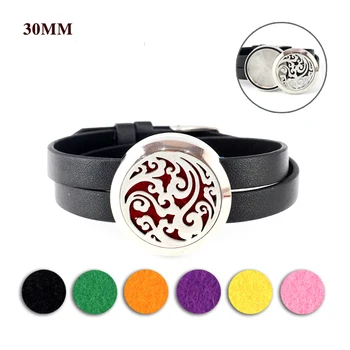 

1PCS 30MM PU Leather Wristband Bracelets Stainless Steel Aromatherapy Essential Oil diffuser Locket bracelet Perfume Bangles