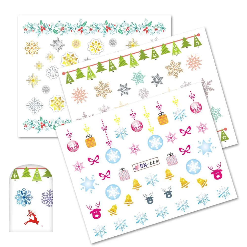 Pieno di Bellezza di 12 Disegni Colorati Nail Sticker Acqua Pieno di Bellezza di 12 Disegni Colorati Nail Sticker Acqua Inverno Fiocchi di Neve Decorazione Nail Art Consigli FAI DA TE Di Natale Tatuaggi CHBN661 672