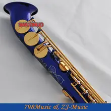 Профессиональный синий лак и Золотые ключи сопрано саксофон sax изогнутый колокольчик высокий F# G