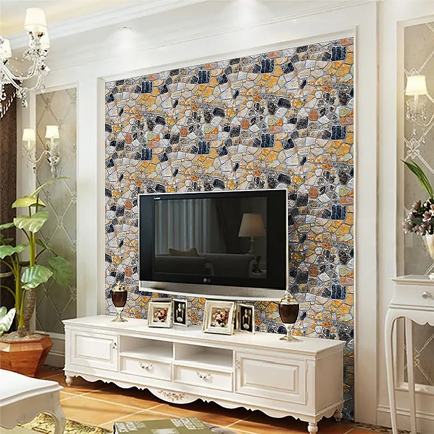 New 3D Wall Sticker Paper Brick Stone Rustic Effect Stickers Mural Self