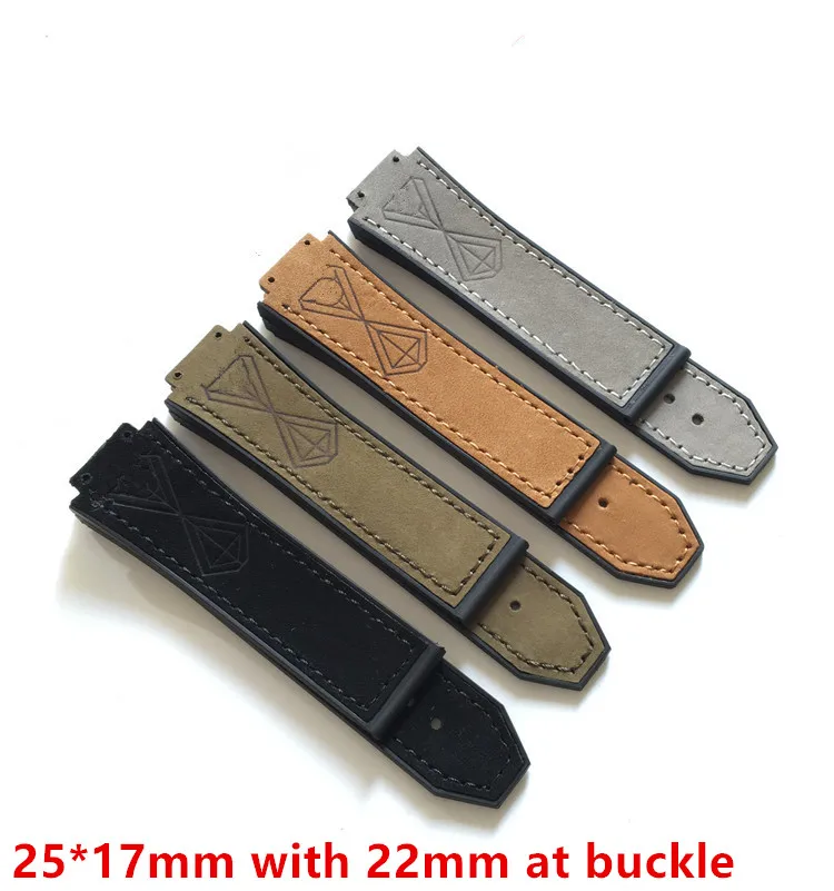 

Brand 25*17mm Crazy horse real leather with rubber silicone watchband watch band for Hublot strap for Big bang belt authentic