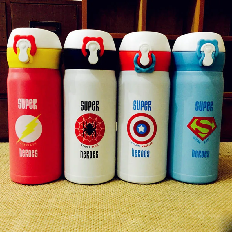 Super Hero Thermos Vacuum Stainless Steel Superman Spiderman Funny Water Bottle For Kids Thermocup 350ML Transhome