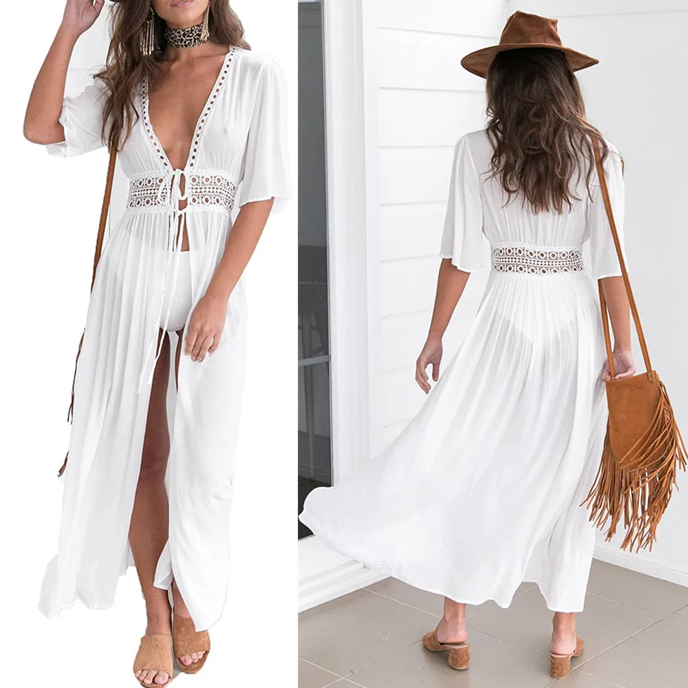 

ZOGAA 2019 Causal Lace Chiffon Beach Swimsuit Blouse Girl Solid White Swimwear Cover Beach Cover Up