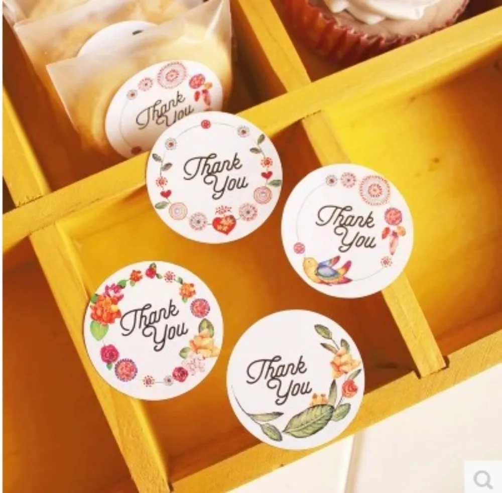

120PCS Flower Round Thank You Handmade Cake Packaging Sealing Label Sticker Baking DIY Gift Stickers