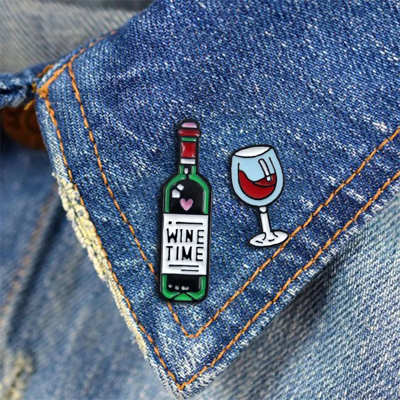 Винная бутылка "время" вина Стекло эмаль броши на булавке значок Кубок красное вино эмаль брошка на лацканы на булавке значок джинсы с принтом из мультиков, аксессуары