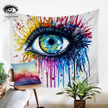Rainbow Fire by Pixie Cold Art Tapestry Wall Hanging Colorful Printed Curtain Watercolor Eye Decorative Tapestry Bedspreads 1