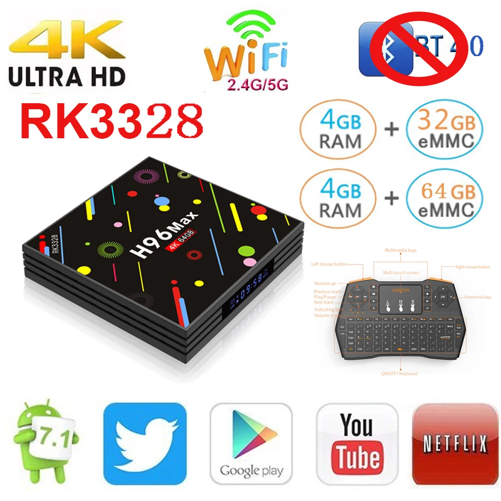 

4G 64G H96 Max H2C Android 7.1 TV Box H2 RK3328 Quad Core 4K Smart Mini PC VP9 HDR10 USB 3.0 5G WiFi Media no Bluetooth 4.0