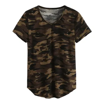 

Women Casual V-neck Camouflage Military Camo Shirt Short Sleeve T-shirt Ladies Tops Ladies Tee Size S-XL Women Clothes new