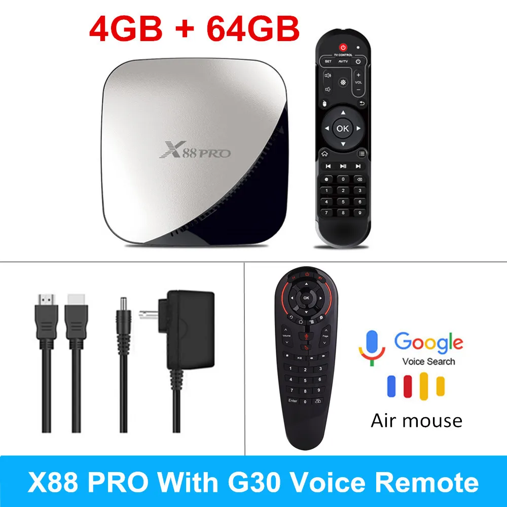 X88 PRO 9,0 Android tv Box Rockchip RK3318 4 Гб ОЗУ 3 2G B 64 ГБ H.265 4K голосовой помощник Google Netflix Youtube 2G 16G медиаплеер - Цвет: 4GB 64GB G30 Voice