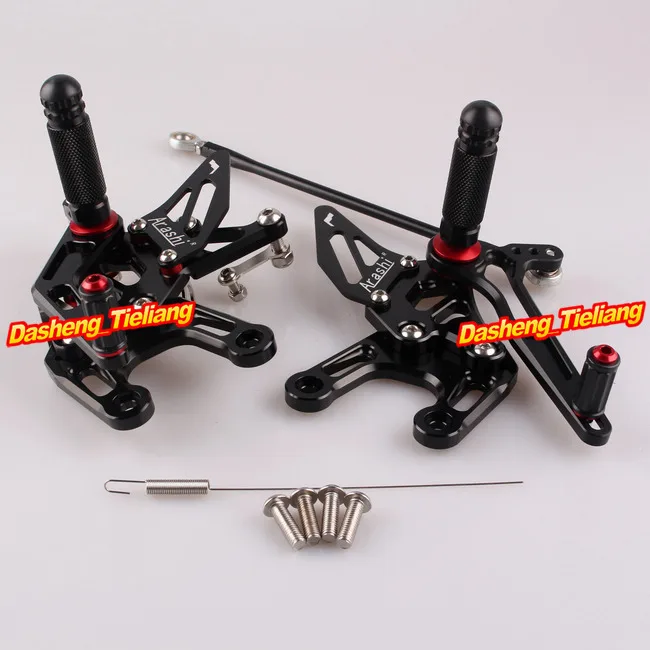 

CNC Motorcycle Rearset Rear Set Footpegs for Kawasaki Ninja ZX10R 2008 2009 2010 Black Pegs Adjustable, Aluminum Alloy