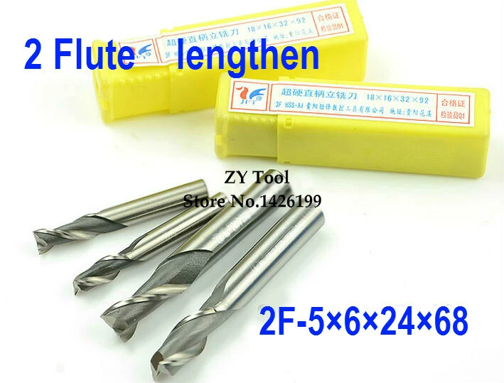 

High Quality 10pcs Extended End Mill 5mm Two 2 Flute HSS & Aluminium End Mill Cutter CNC Bit,5*6*24*68mm