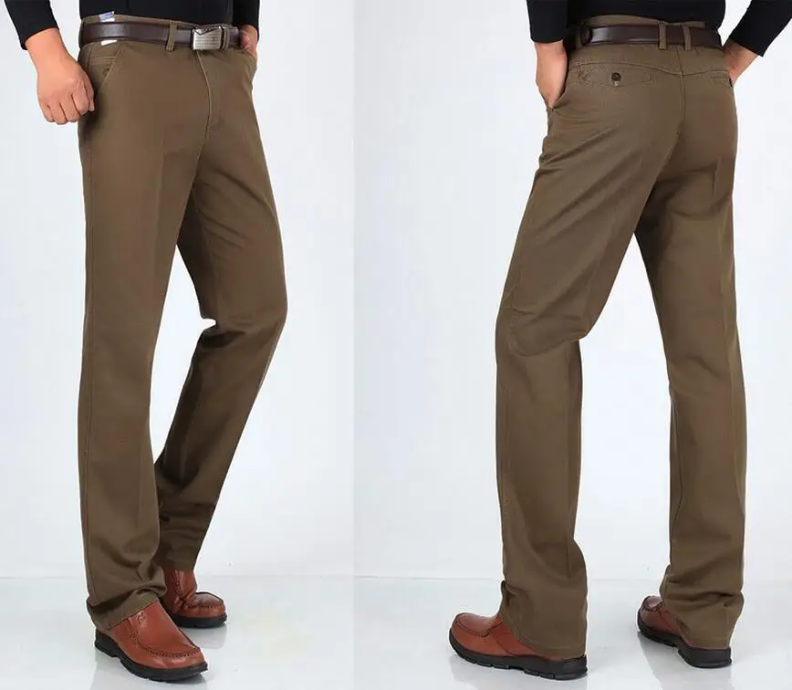 Однотонные повседневные брюки мужские свободные брюки зимние толстые брюки хлопок среднего возраста бизнес прямые длинные брюки Плоские Брюки
