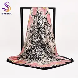 [BYSIFA] черный, розовый женский шелковый шарф шаль модный бренд чистый шелковые квадратные Платки Обертывания 90*90 см Зимние Шелковый шарф