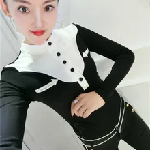 Новые черные белые лоскутные цветные хлопковые футболки с длинным рукавом и стоячим воротником женские хлопковые футболки с длинным рукавом Топы