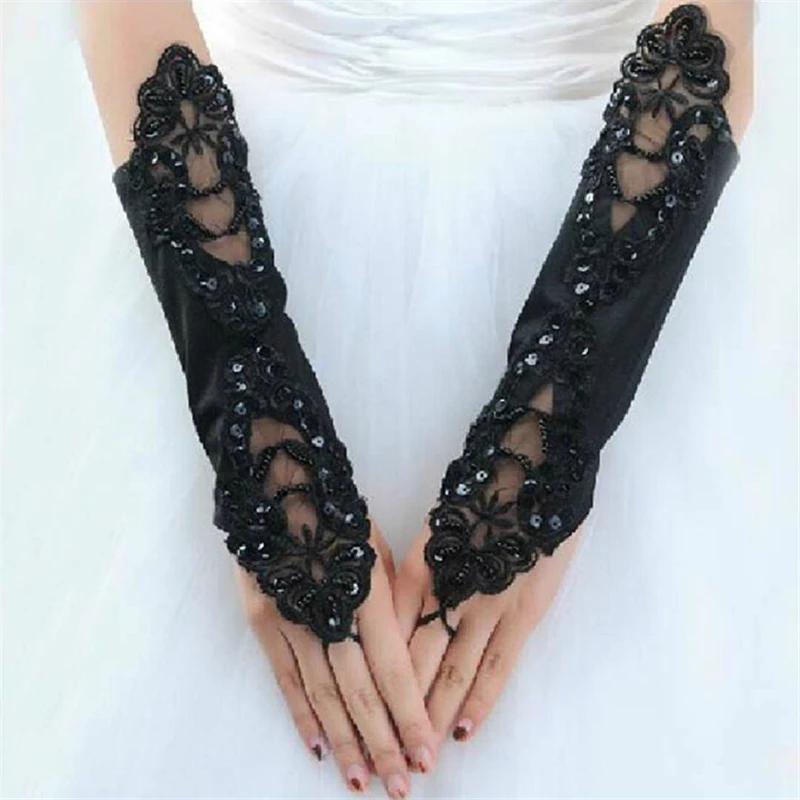 Quinby Wedding Gloves Women Fingerless Bridal Gloves Long Sequin Lace gant mariage femme Party gloves Wedding Accessories Q5