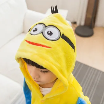 

Boy Girl Children Minions Yellow Pajamas Set Flannel Kids Animal Cartoon Cosplay Hooded Pijama infantil Kigurumi Sleepwear