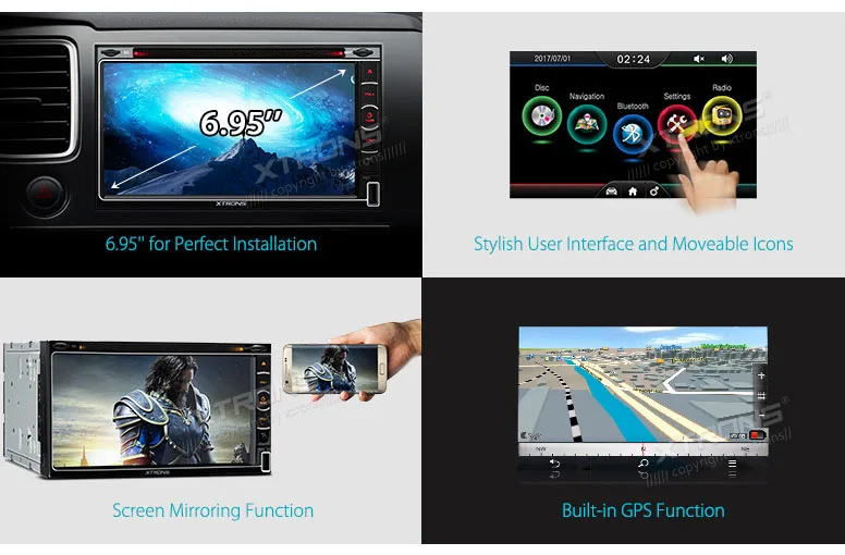Top XTRONS Universal 6.95" HD Digital Touch Screen Double Din Car autoradio Stereo Radio DVD Player GPS Navigation SD USB SWC 1080P 1