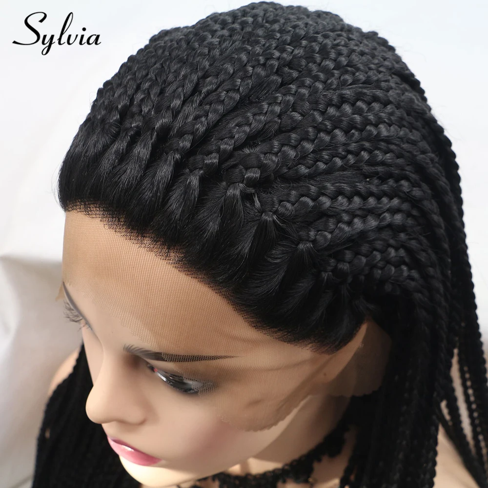 Sylvia 1b черный плетеный ящик косички Синтетические Кружева передние парики