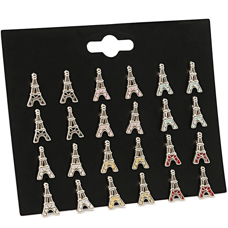 

12 Pairs/set Trendy Gold Metal Eiffel Tower Stud Earrings Set For Girl Kids Jewelry Cute Enamel Small Earring Brincos Wholesale