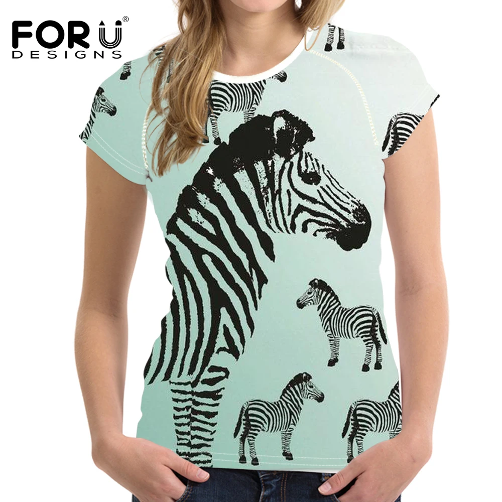 

FORUDESIGNS Cartoon Animal Zebra Fox Printed Short Sleeve T Shirt Women Fashion Summer Tops for Female Girls Kawaii Tee Shirt