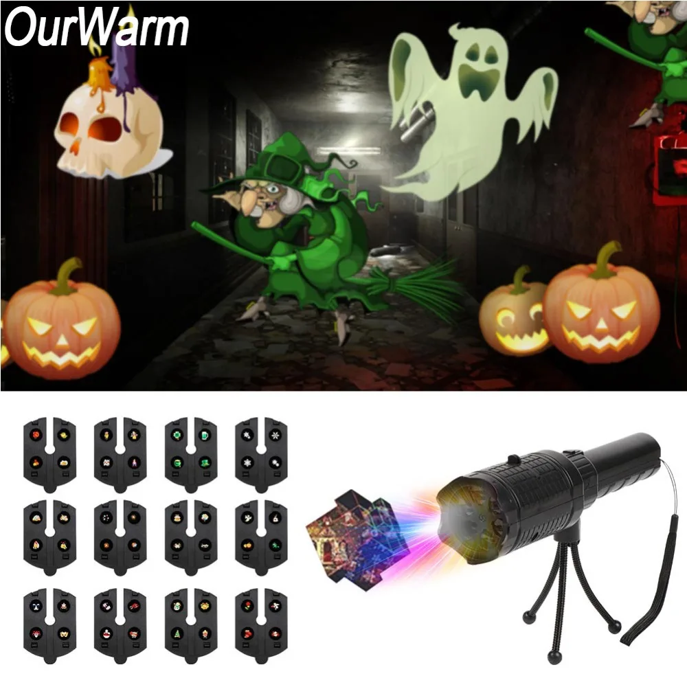 

OurWarm Flashlight Laser Projector Handheld LED Torch Lights with 12 Slide Cards 2 Projection Modes for Halloween Decoration