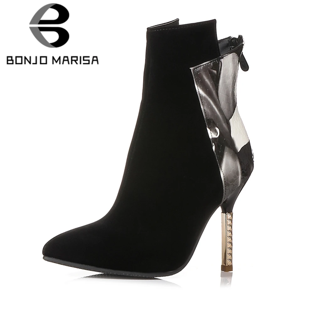 

BONJOMARISA New Brand Big Size 33-43 Women Ankle Boots Pointed Toe Mixed Color 9cm Thin High Heels Boots Female Shoes Woman
