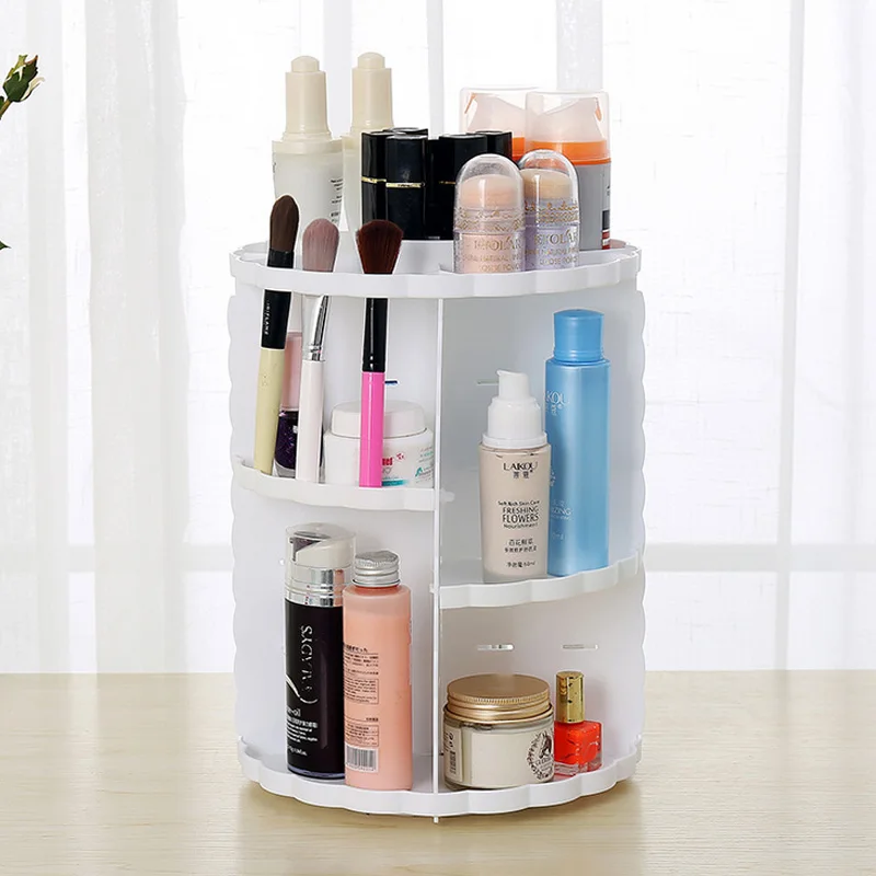 360 Degree Adjustable Rotating Make Up Organizer Cosmetic Rack Plastic