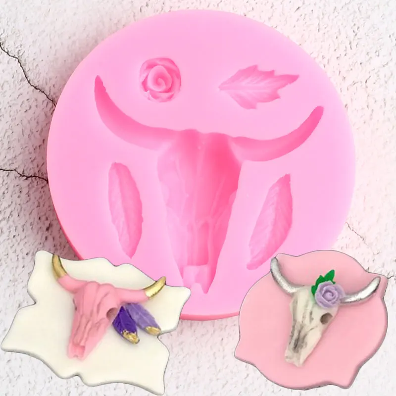 

Bull Head Rose Flower Leaf Silicone Mold Feather Cupcake Topper DIY Fondant Cake Decorating Tools Candy Chocolate Gumpaste Mould