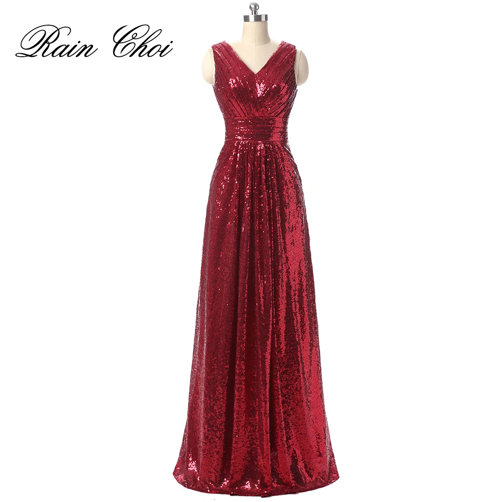 

Sequin Evening Dresses 2019 V Neck Long Party Dress Cheap Formal Prom Gown