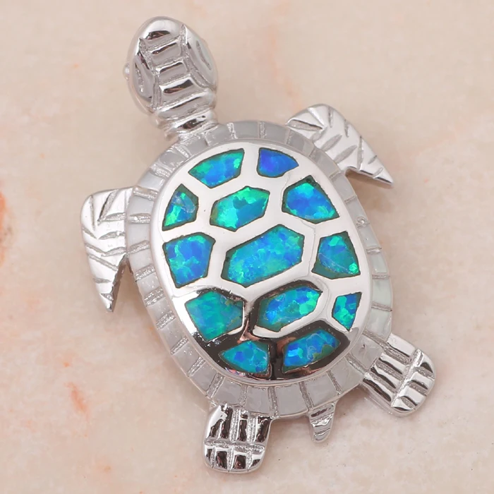Высочайшее качество отличное черепаха Синий огненный опал Серебро Подвески приятные подарки ювелирные изделия для женщин OP305