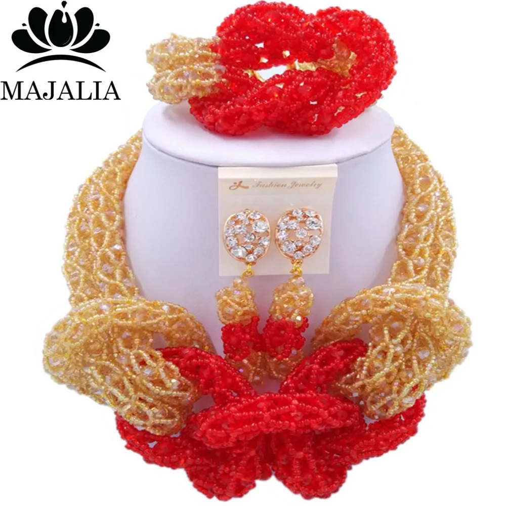  Majalia Africaines Nouvelle Mode Mariage Nigérian Bijoux Mis En Or ab et Rouge Cristal Collier De M