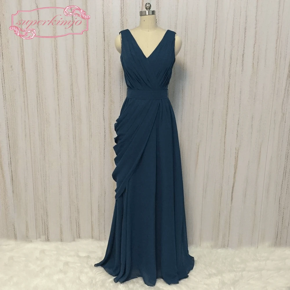 SuperKimJo Chiffon Cheap Bridesmaid Dresses Long Teal Blue Pleated