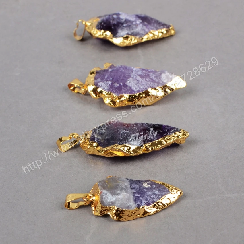Бусинки золотистого цвета BOROSA с необработанными аметистами g0697|natural crystal pendant|gold