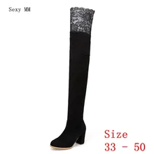 Демисезонные женские ботфорты выше колена женские ботфорты на высоком каблуке маленького размера плюс 33-40, 41, 42, 43, 44, 45, 46, 47, 48, 49, 50