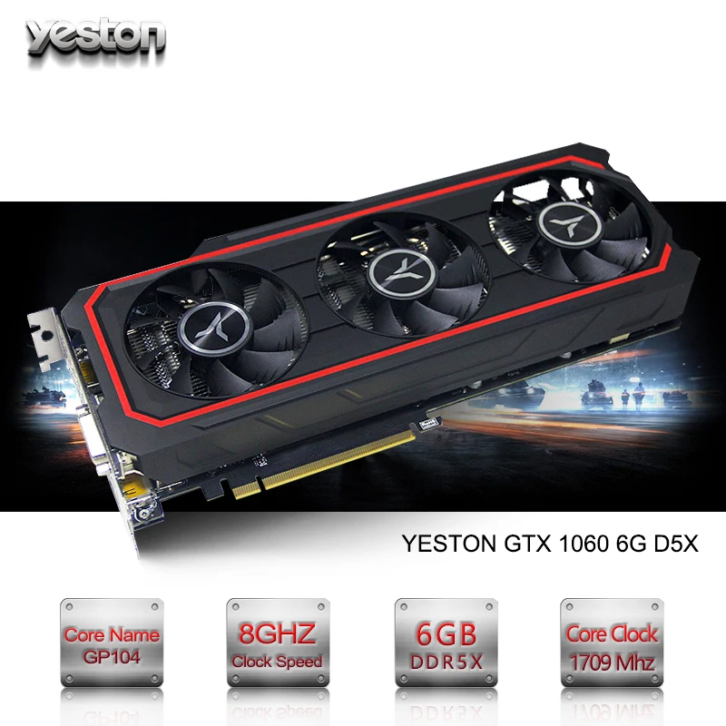 

Yeston GeForce GTX 1060 GPU 6GB GDDR5X 192 bit Gaming Desktop computer PC Video Graphics Cards support PCI-E X16 3.0