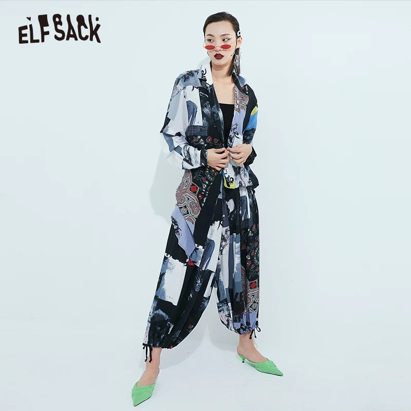 Женский комплект из 2 предметов ELFSACK винтажная блузка с принтом и брюки до