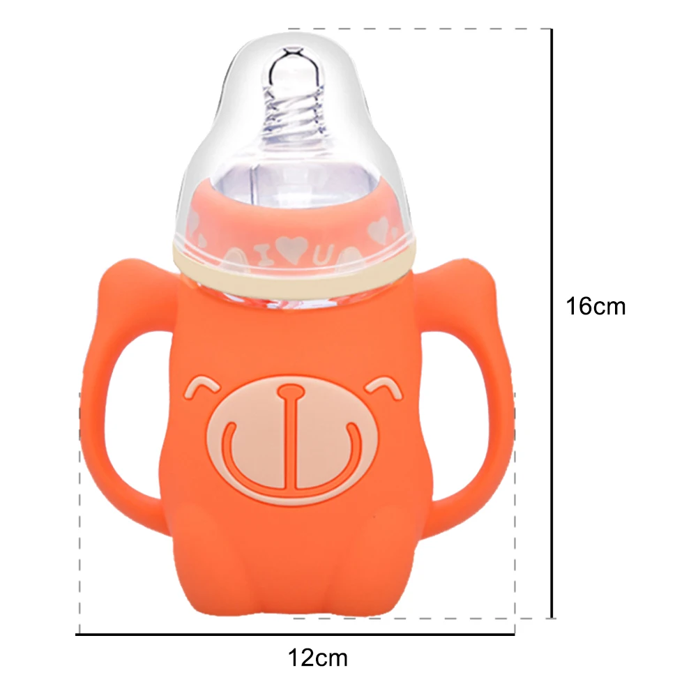 Детская Бутылочка для молока из боросиликатного стекла с широким горлышком и силиконовым рукавом с мультяшным медведем