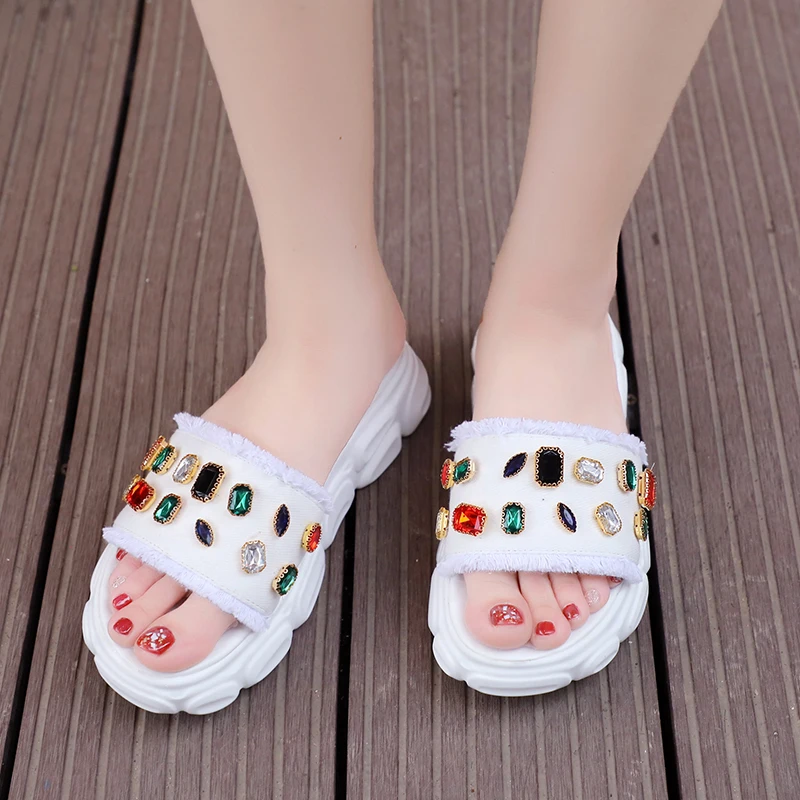 

Rimocy summer beach vocation big rhinestone slippers women platform comfortable ripped sandals woman flip flops mujer flat slide