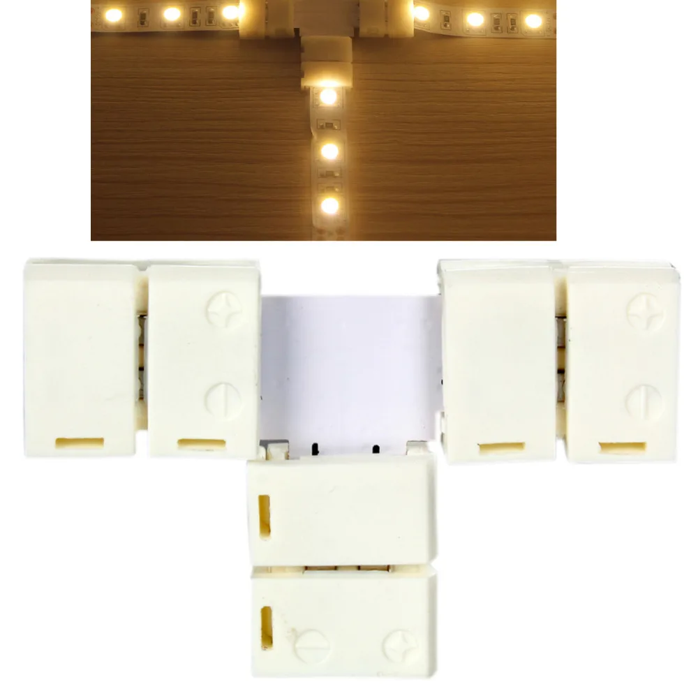

5/10PCS T-Shaped Single Color LED Strip 8mm 2-Pin Corner Junction Clip Connector Solderless Cable Splitter