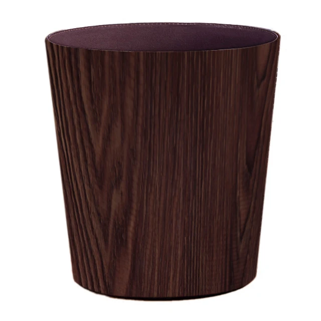 25*20*27CM 10L Wood Grain Waterproof Leather Trash Can Bin Waste