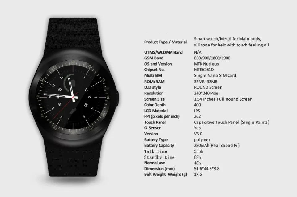696 Y1 умные часы с круглой поддержкой Nano SIM и tf-карты с Whatsapp и Facebook, мужские и женские деловые Смарт-часы для телефона Android