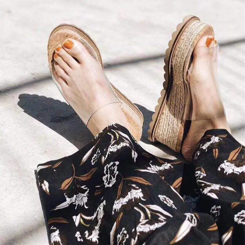 

Teahoo Summer PVC Transparent Women Wedge Espadrilles High Heels Women Platform Sandals Beach Open Toe Female Outdoor Slippers