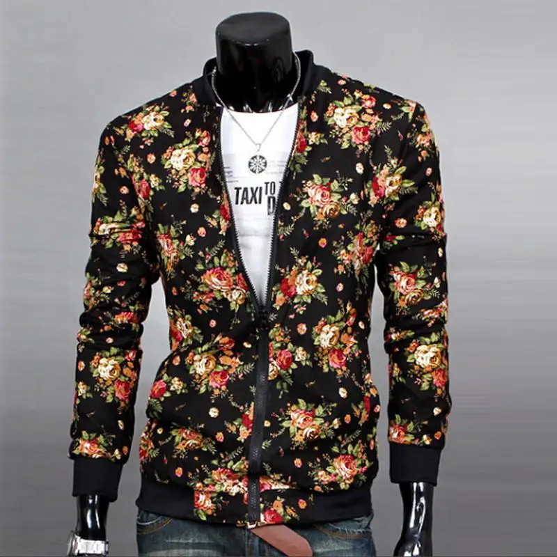 

Free shipping 2015 Hot Sale Han edition cultivate jacket new men flower jacket Slim Fit Denim Cotton Jacket men