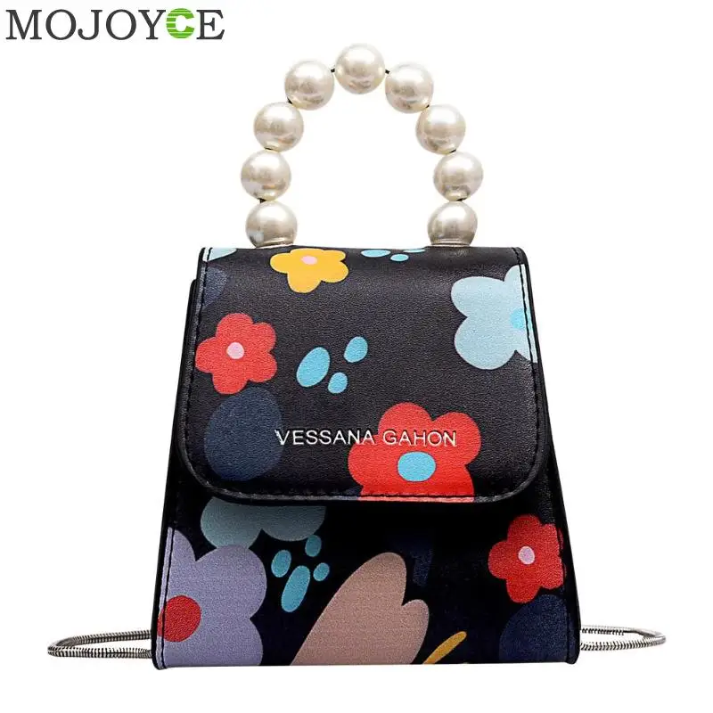 

Flower Print Bags for Women 2019 Shoulder Small Messenger Handbags Women Pearl Crossbody Bags