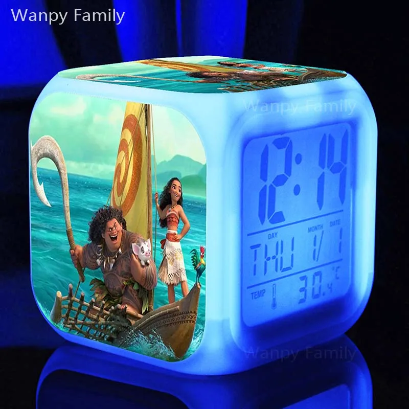 [Wanpy family] Симпатичные Moana принцесса будильник для детской комнаты прикроватные настольные Изменение цвета цифровой будильник - Цвет: Цвет: желтый