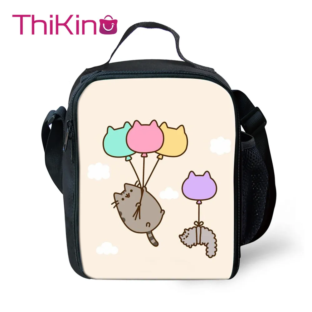 Thikin Casual Cartoon cat Pattern Lunch Bags for Teen Boys Fashion Portable Cooler Box Cartoon Pattern Tote Picnic Pouch