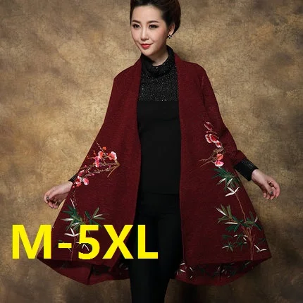 Plus size M-5XL 2016 Spring Trench Coat Women embroidered loose medium-long mother clothing Overcoat trench outerwear цена Plus size M-5XL 2016 Spring Trench Coat Women embroidered loose medium-long mother clothing Overcoat trench outerwear цены онлайн