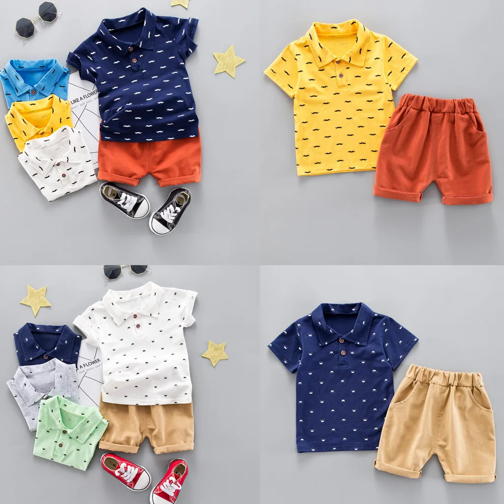 

Toddler Baby Boys clothes Cotton Dot Tops T-shirt Short Pant 2 Pieces Sets Clothes Baby Kids Boys Casual Outfits Set 4 Colors