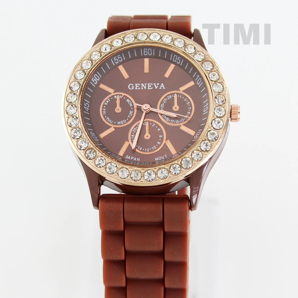 

Gold side frame TIMI 2018 Rhinestone Mirror Shell Fashion Ladies Watch Women Watch Gift Watch COFFEE C1220