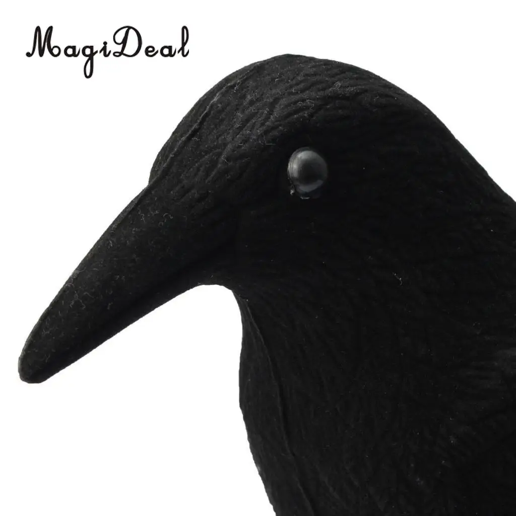 MagiDeal Durable Garden Flocked Hard Plastic Black Crow Hunting Decoy Raven Halloween Prop for Shooting Home Yard Field Decor